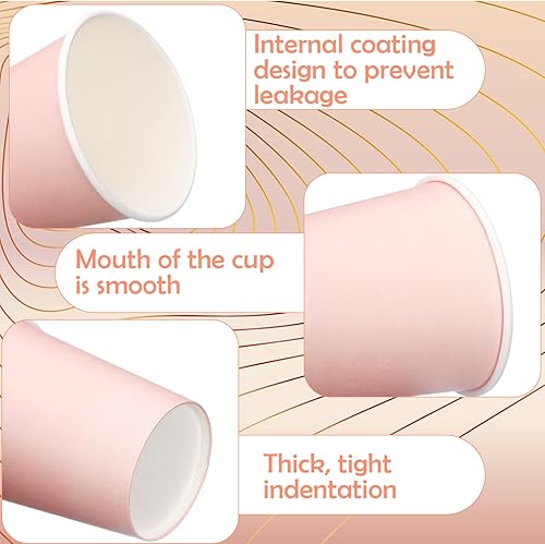 Miniatura 4 de Lallisa 200 vasos de papel de color rosa desechables de 9 onzas para café, té, bebidas, fiestas, bebidas frías y calientes, día festivo, picnic,