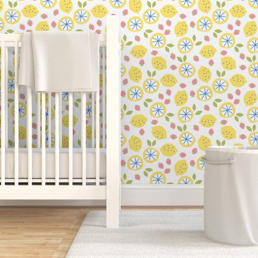 Peel & Stick Wallpaper 6ft x 2ft - Pink Lemonade Spring Lemon Strawberries Children Custom Removable Wallpaper by Spoonflower