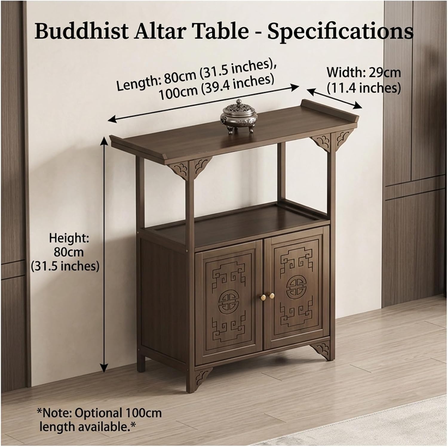 Solid Wood Altar Table, Buddhist Shrine Cabinet for Meditation Room, Chinese Style Prayer Table with Storage Drawer, Elegant Decor for Home Office(80cm/31.5in)