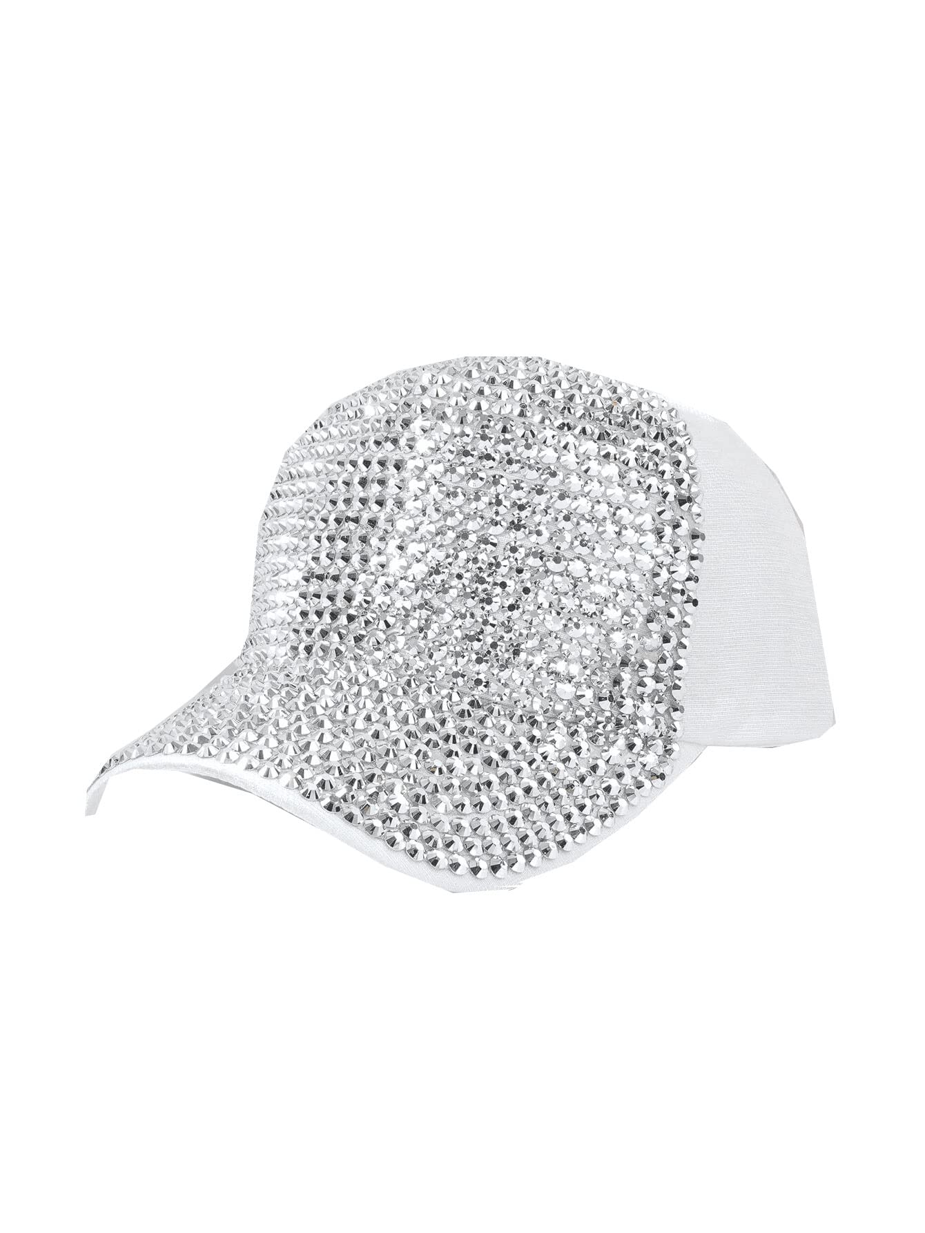 Fairy Trendz Women's White Rhinestone Sequins Summer Wear Cap Sparkly Studded Snapback Adjustable Hat