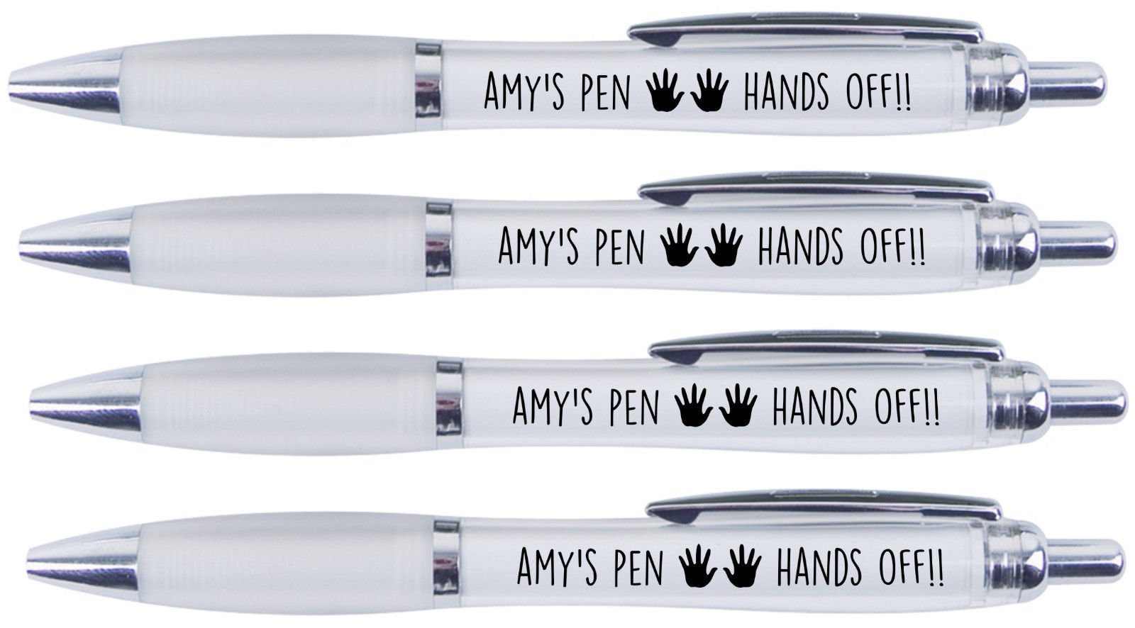 AMY'S PEN HANDS OFF!!, 4 PRINTED PENS FOR AMY