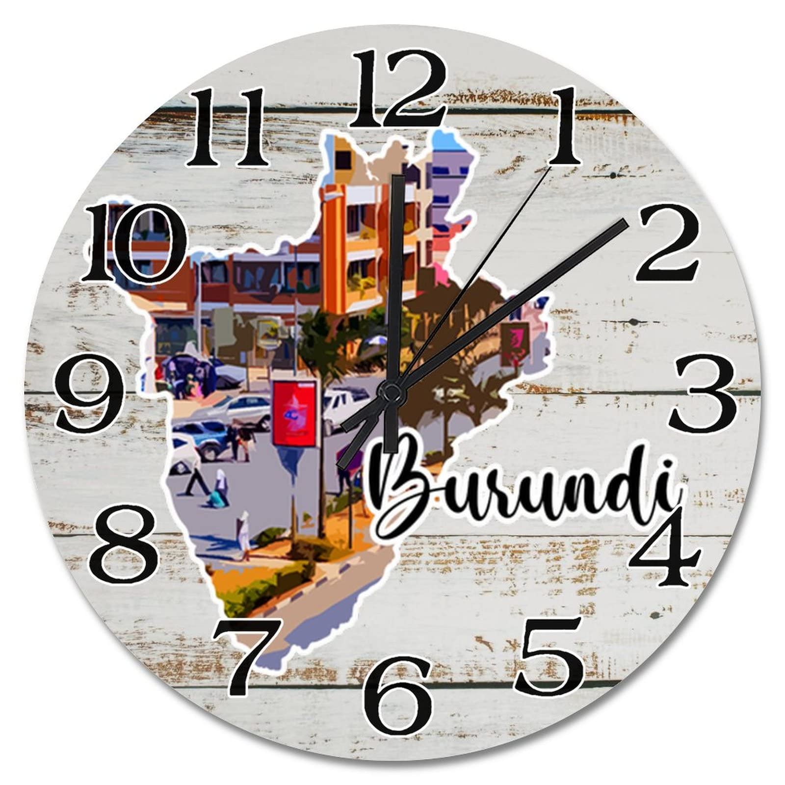 Horloge murale Burundi paysage urbain 38cm déco salon voyageur