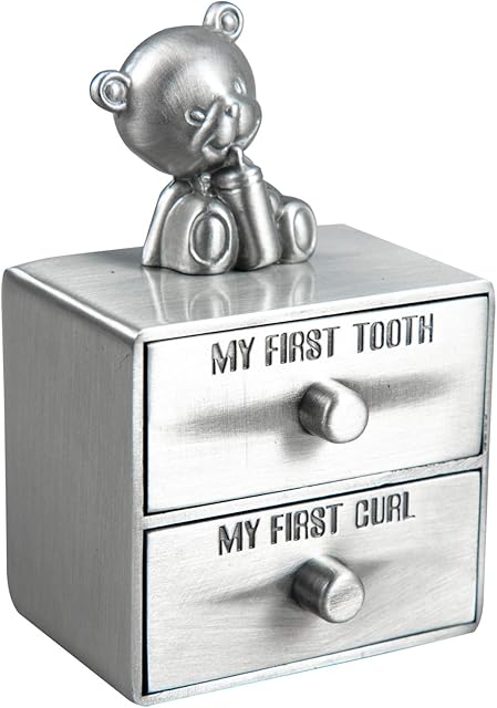 Feyarl First Curl and First Tooth Metal Keepsake Box Organizer Set Teeth Fairy Holder for Kids Child Christening Newborn Gift Shower