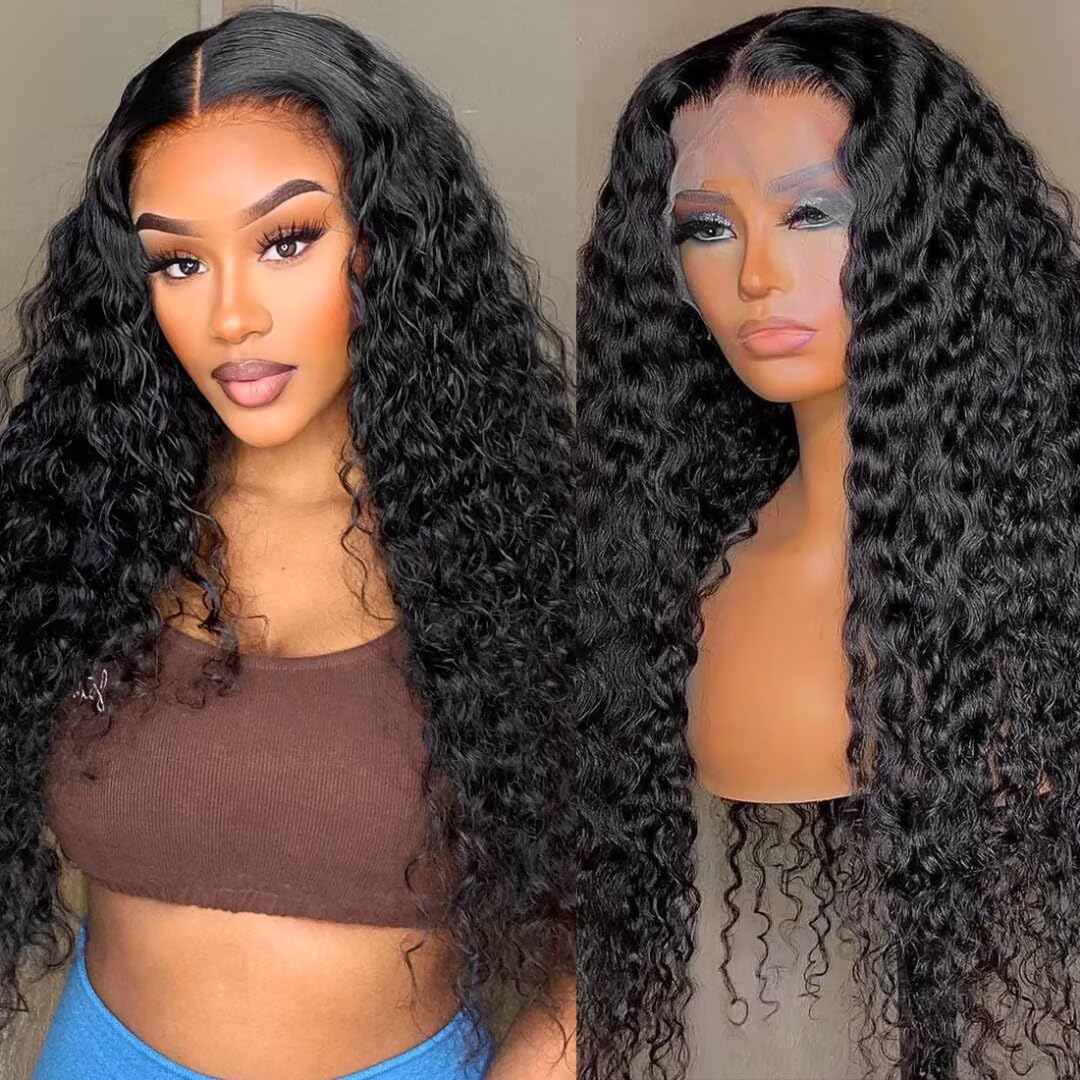 Miminis 24 Inch Deep Wave Lace Front Wigs Human Hair 200% Density HD Transparent Deep Curly Frontal Wigs Human Hair Pre Plucked with Baby Hair
