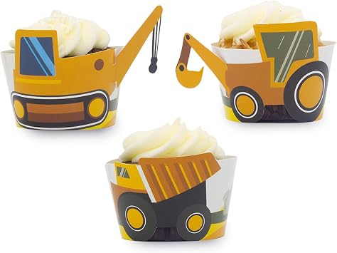 Pop Fizz Designs Construction Birthday Party Cupcake Wrappers Set of 24 | Birthday Party Truck Wrappers
