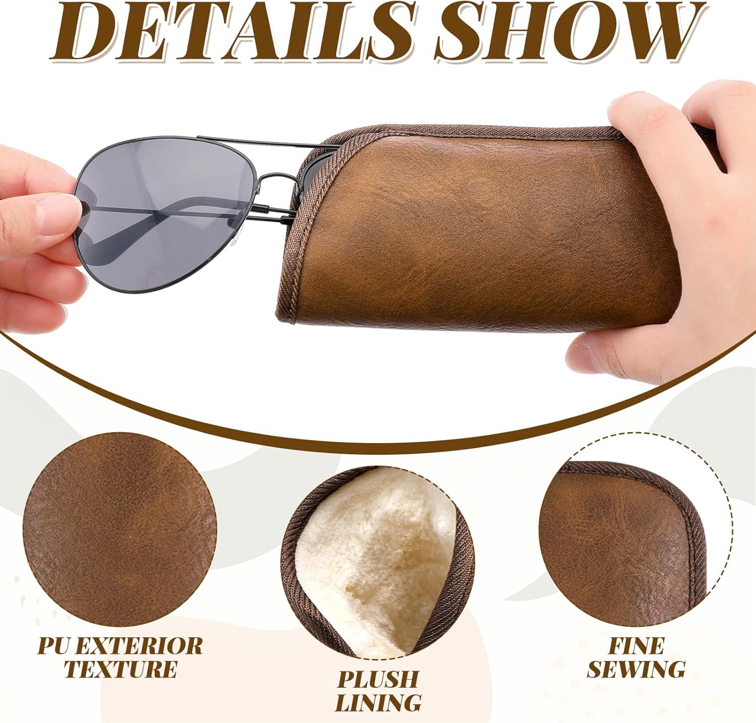 2 Pack Plush Lined Eyeglass Case, Anti-scratch Soft PU Leather Slip in Protective Travel Glasses Holder Storage Pouch Sleeve for Women Men - Image 3