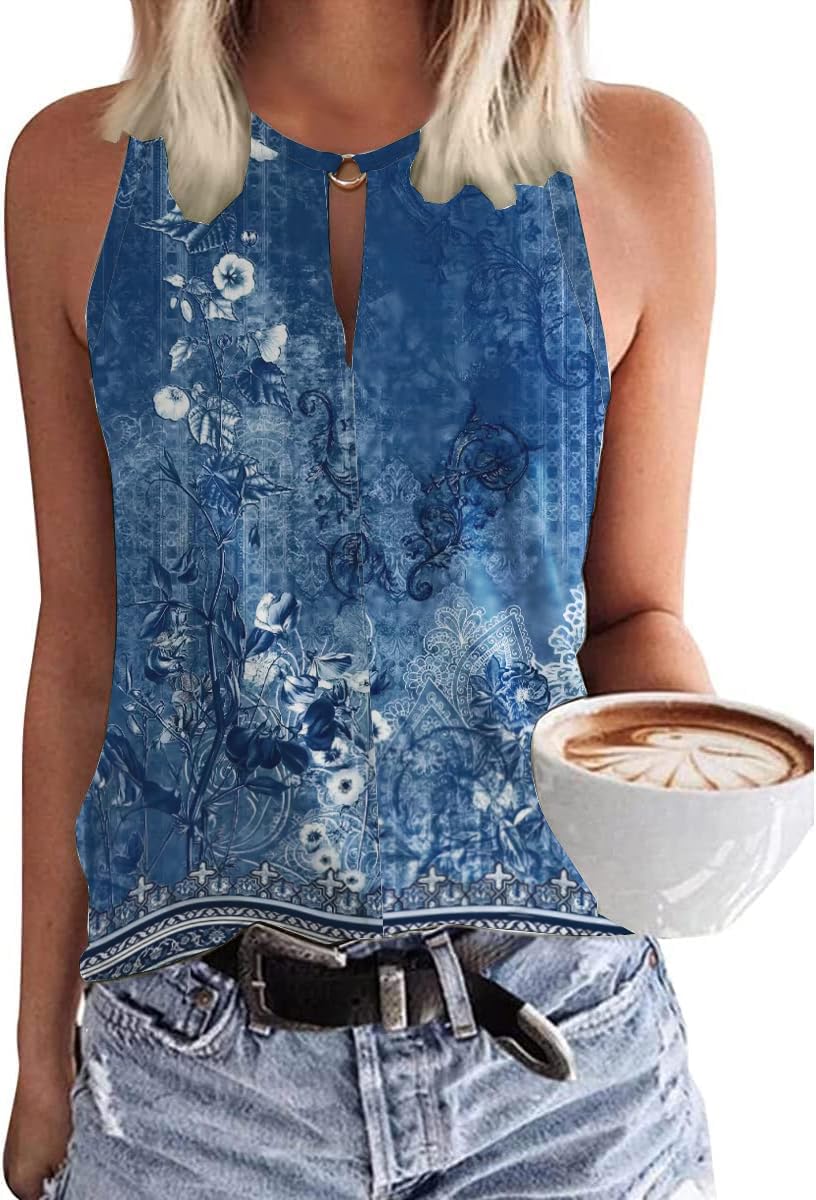 RIROW Tank Tops Women Sleeveless Keyhole V Neck Summer Shirt 2024 New S-2XL