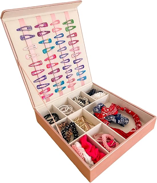 Girl's Hair Accessories Organiser, Hair Accessory Storage Box, Hair Clip Holder, Accessory Organiser, Headband Holder, Scrunchie Holder, Pink