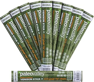 Paleovalley 100% Grass Fed Venison Sticks – 10 Pack – Keto-Friendly, High Protein, Low-Calorie Snack – Omega-3 Rich, Gluten-Free, Nitrate-Free, Naturally Flavored – Healthy On-the-Go Meat Snack