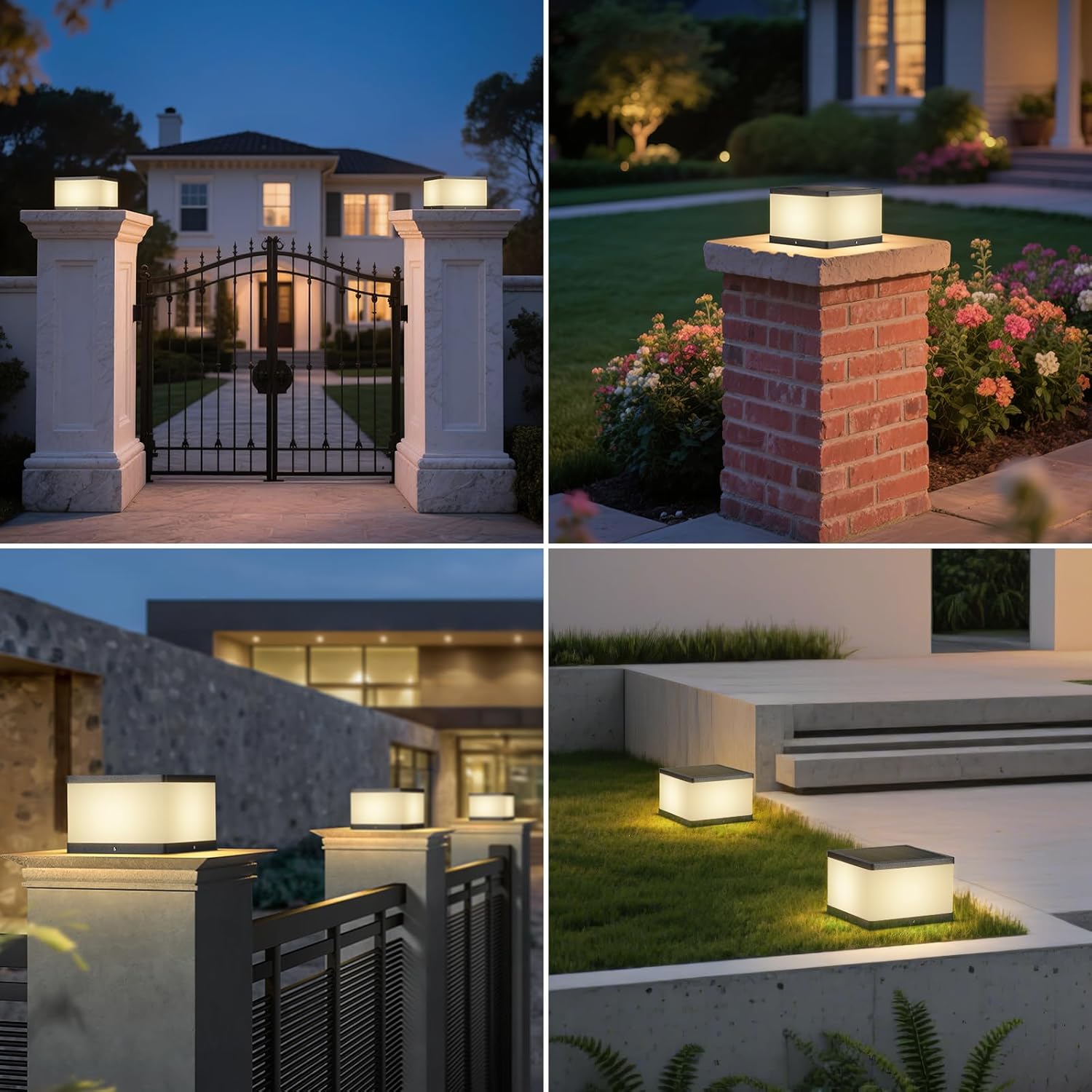 Solar Pillar Light Outdoor 9.84" Modern Post Light Dusk to Dawn IP54 Waterproof Solar Column Cap Lights 3000K Luxry LED Landscape Lighting Lamp for Patio Driveway Garden Decoration