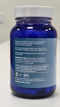 TRU NIAGEN Patented NAD+ Supplement, 300mg Niagen, 90 Servings | Nicotinamide Riboside (NR) Take 1 Daily | 1 Bottle