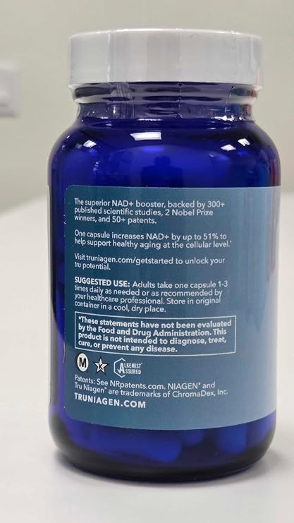 TRU NIAGEN Patented NAD+ Supplement, 300mg Niagen, 90 Servings | Nicotinamide Riboside (NR) Take 1 Daily | 1 Bottle