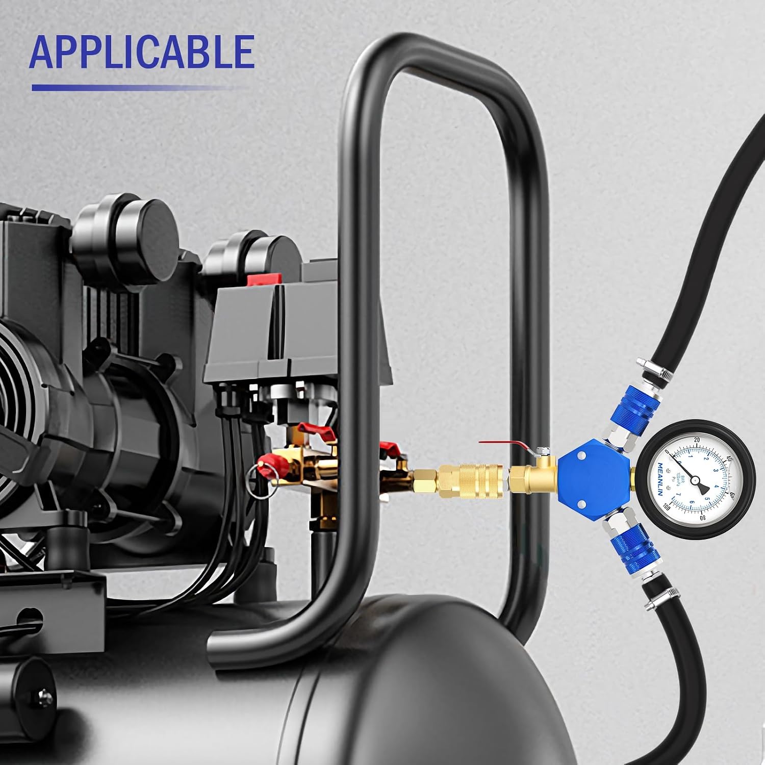 MEANLIN MEASURE 3-Way Air Manifold with 100 Psi Pressure Gauge, Aluminum Industrial Hex Quick Connect Fittings Air Splitter for Air Compressor Hose Accessories Quick Connect Fittings