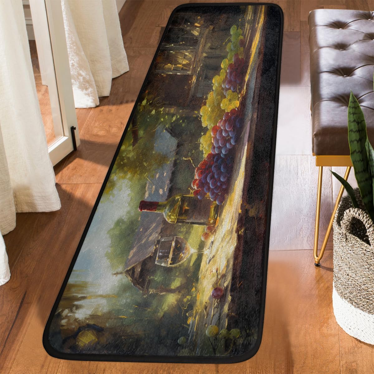 Long Runner Rug 2' X 6'Farm Grape Wine Washable Soft Comfort Carpet Runner Non-Slip Absorbent Area Rugs for Indoor Hallway Kitchen Laundry Bathroom Entryway Bedroom Runner Mat