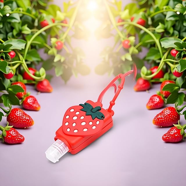 Red Strawberry Empty Travel Hand Sanitizer Bottle, Silicone Sleeve Refillable Empty Squeeze Leakproof Flip Cap Keychain, Hand Soap Holder Cosmetic Containers, Refillable Portable Travel Containers