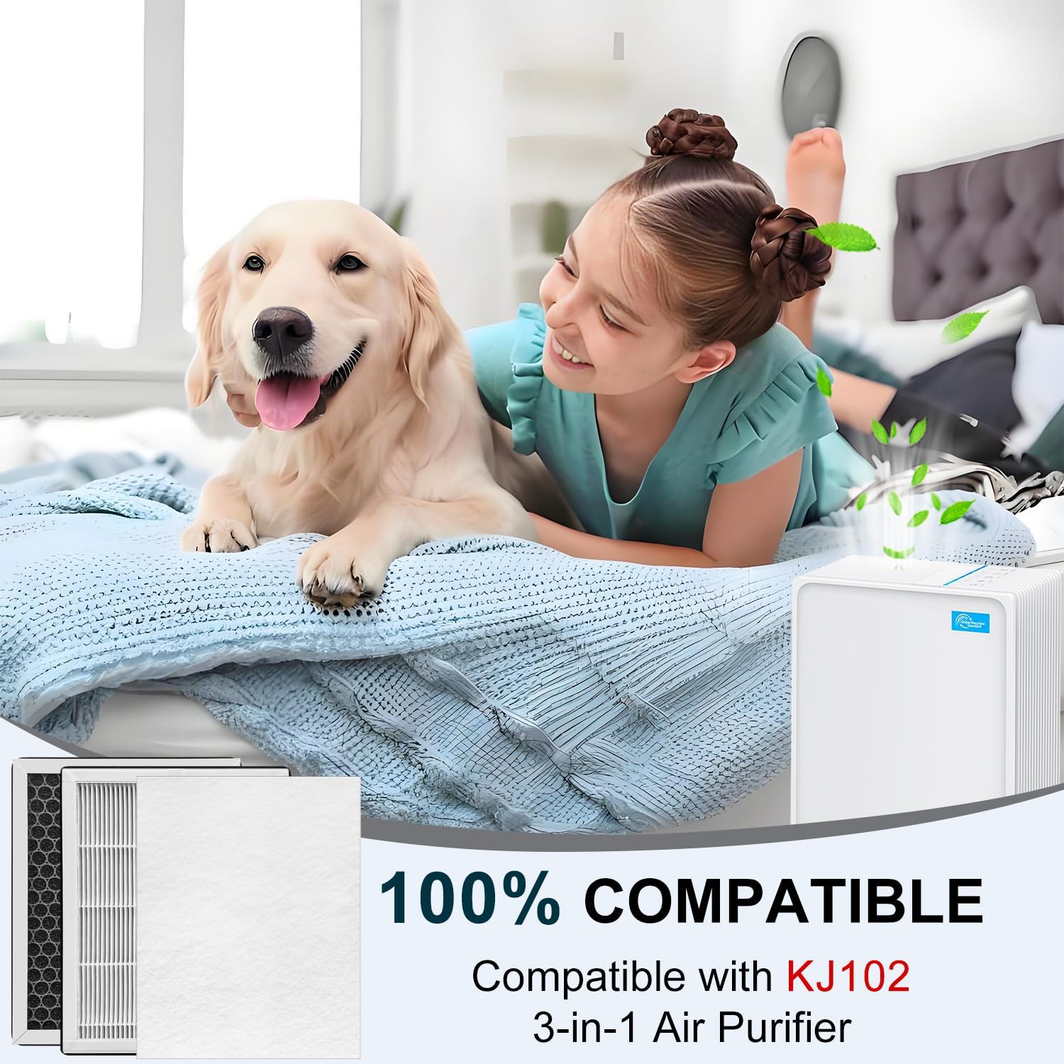 Replacement filter for Air Purifier,Compatible with MOOKA KJ102 Air Purifier,H13 True HEPA,2Pack.