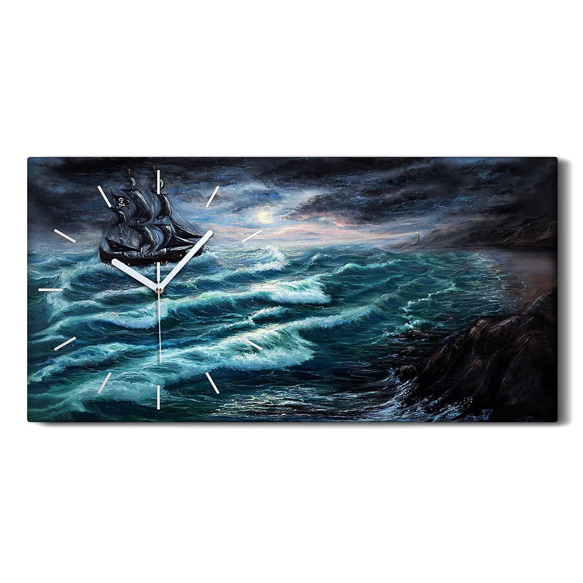 Art mural de qualité supérieure : horloge sur toile storm ocean