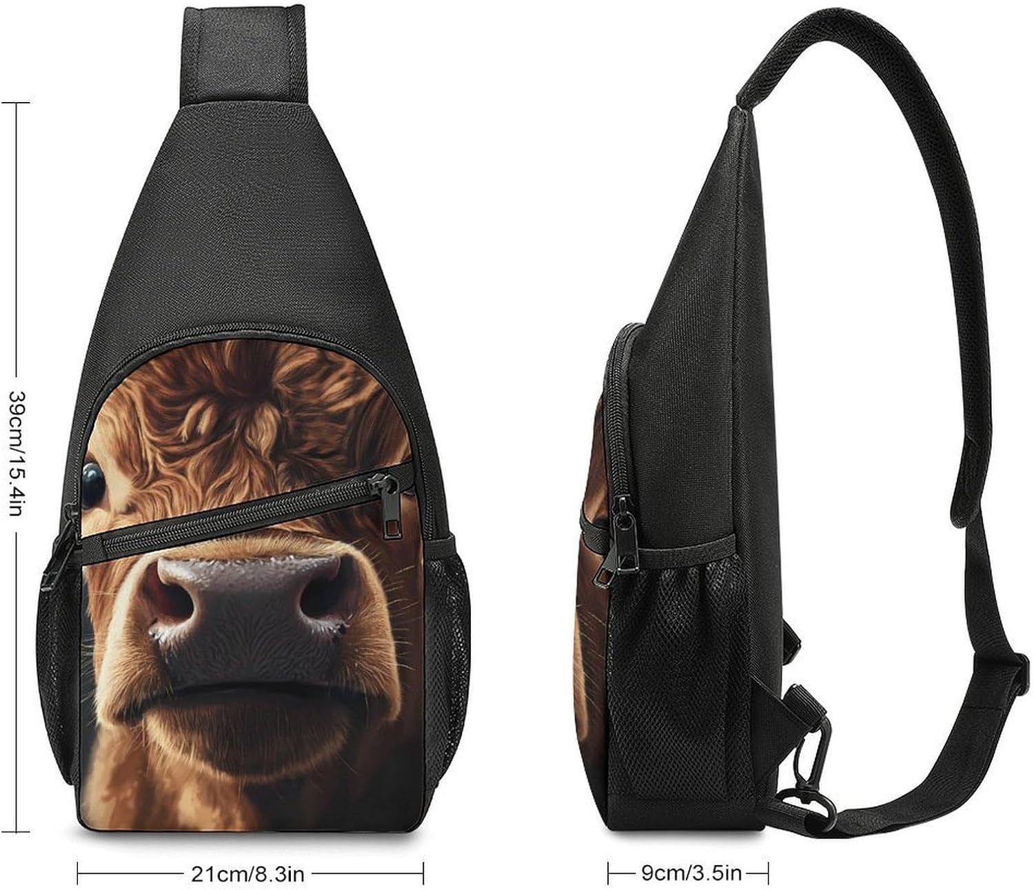 Calf Cow Bull Nose Crossbody Sling Backpack Chest Bag Daypack | unisex,trendy,with convertible and detachable shoulder strap,side pockets