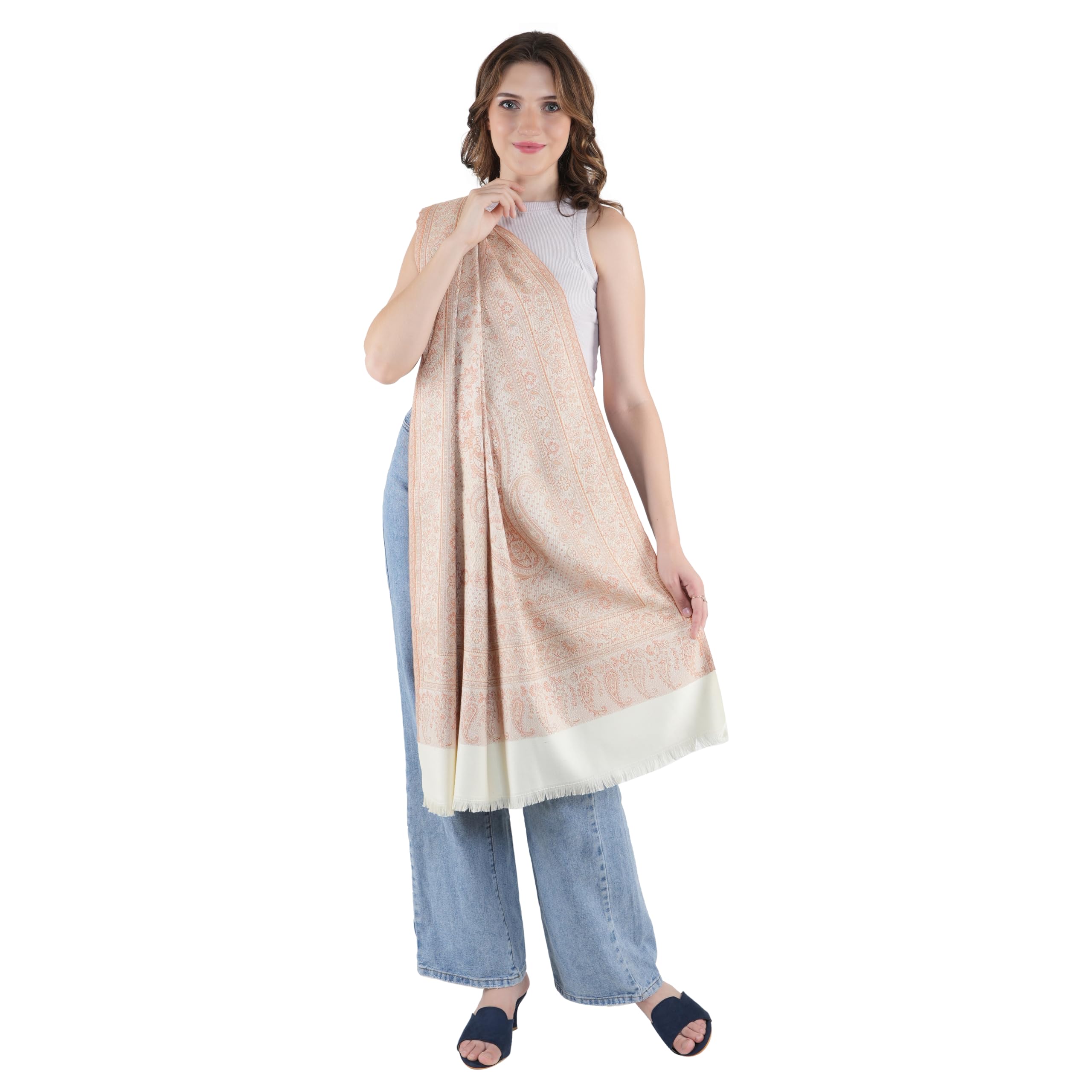 muffly Womens fine Soft Ethnic Woven wool Reversible Shawl,Authetic Kashmiri Jamawar design, Faux Pashmina, 40 inch*80 inch-picture-27