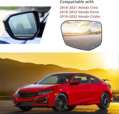 Miniatura 2 de Reemplazo de cristal del espejo lateral izquierdo del conductor para Honda Civic 2016-2021, Honda Envix 2018-2022, Honda Crider 2019-2022, para
