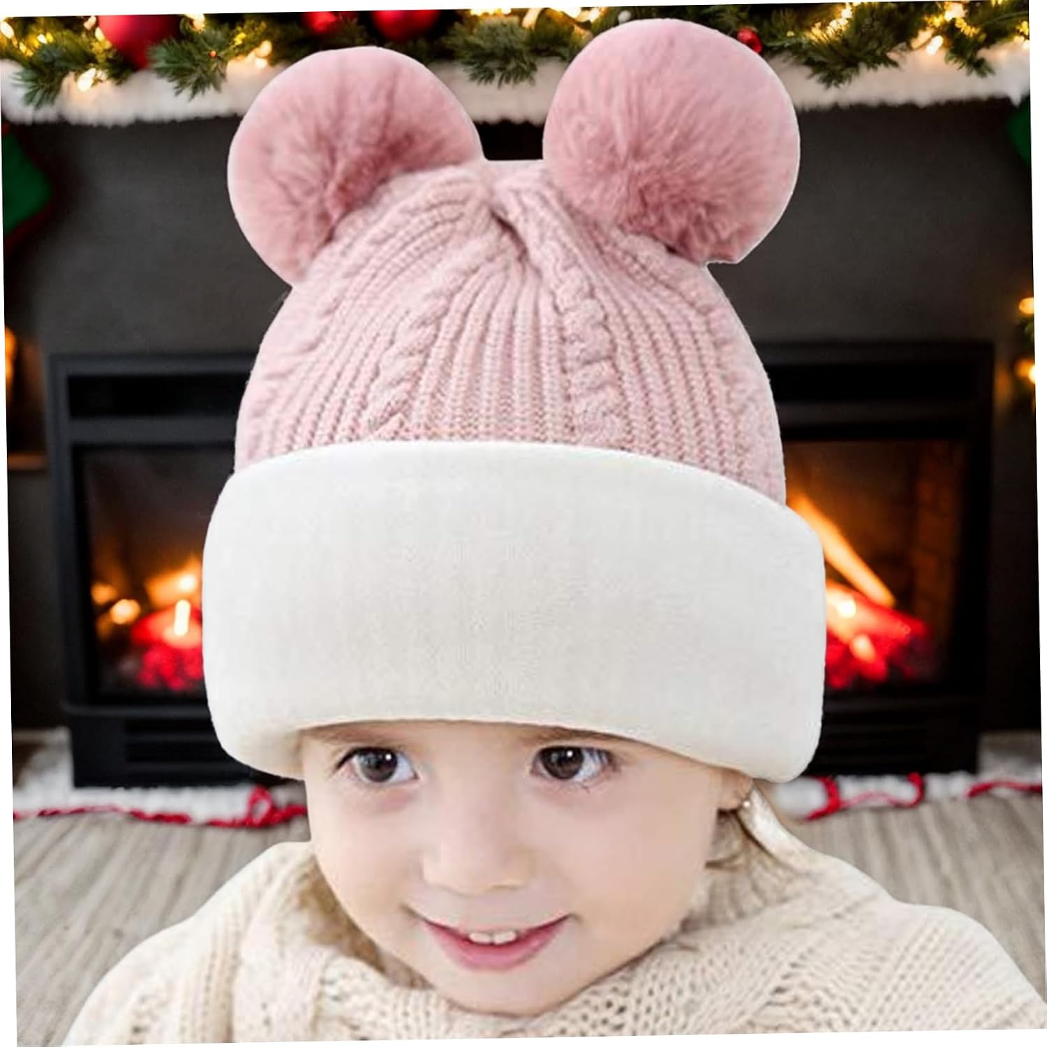 Kids 2-in-1 Hat Scarf, Knitted Acrylic Winter Set with Ear Balls, Windproof Thermal Outdoor Accessory image 3