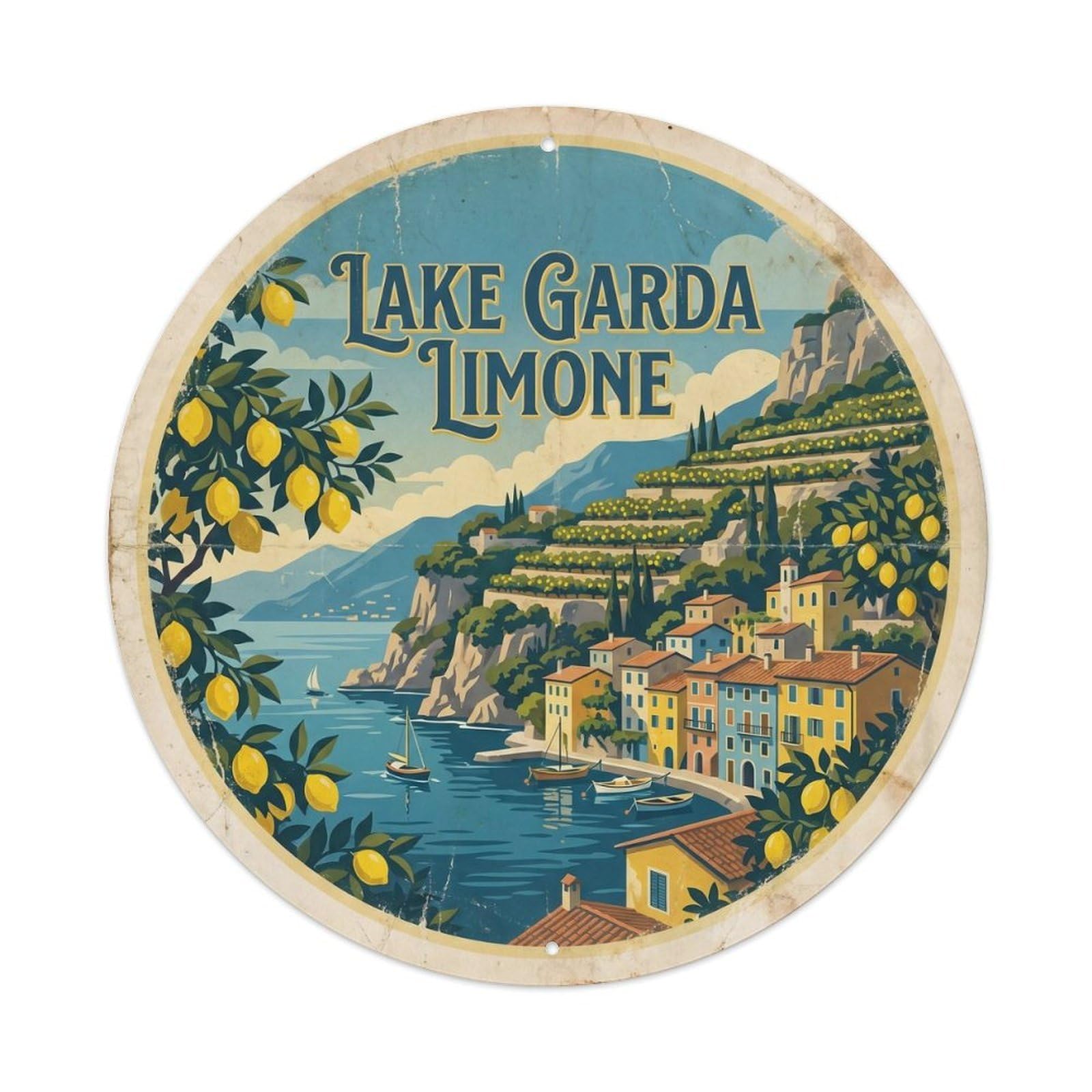 Olhnbad Style Limone Lake Garda Travel Culture Alpine Harbor Metal Tin Sign