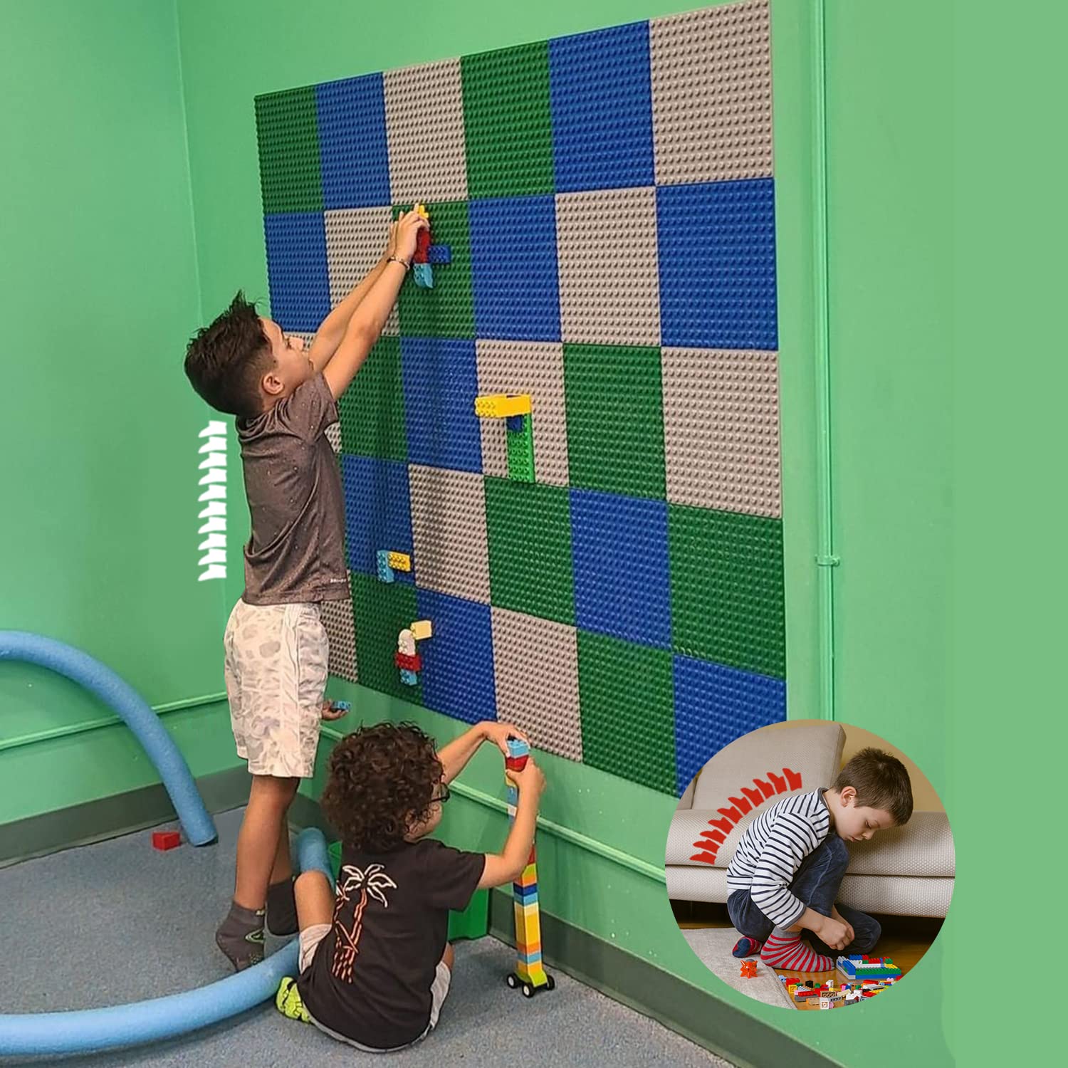 Tablero de construcción, 25.5 * 25.5 cm, Placa Base para Tirar y Pegar para la Mesa, la Pared, la Caja de Almacenamiento（ 4Verde+4Azul）
