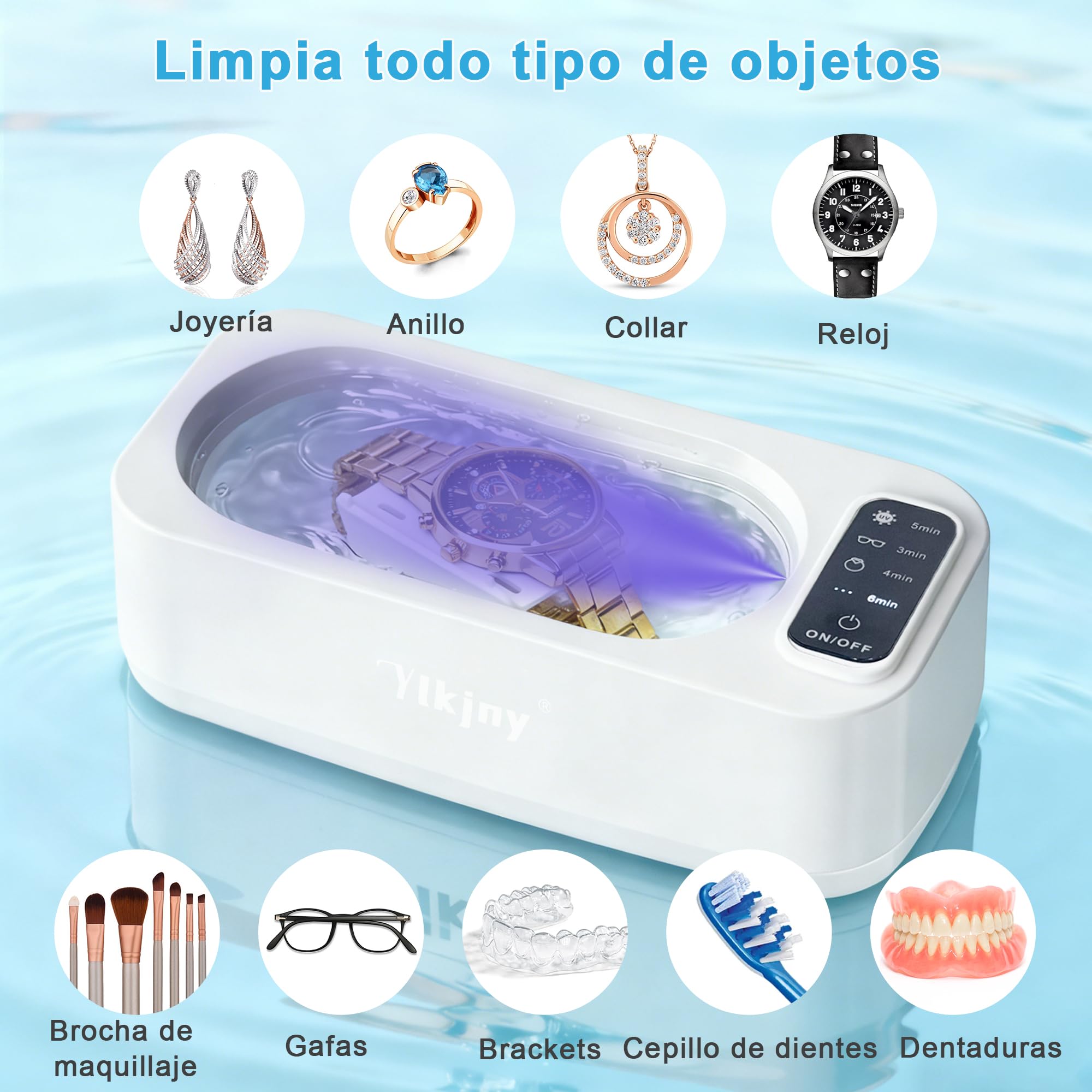 Limpiador ultrasonidos casero 55KHZ con 350 mL, limpiador gafas para joyas | Ultrasonic cleaner y tanque 304,limpia gafas y 4 modos,limpia sin rayar brochas,relojes,dentaduras,compacto para viajes