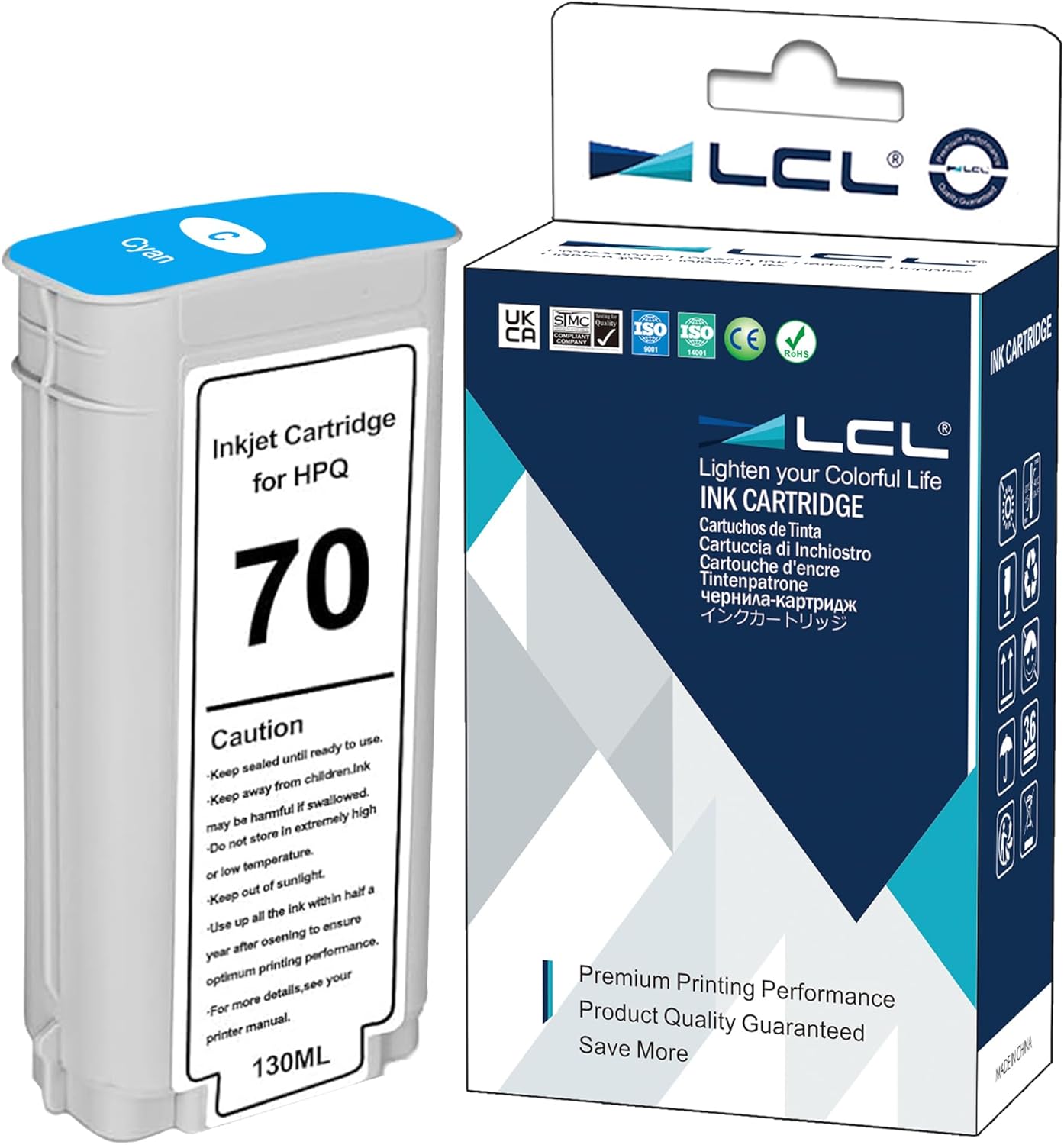 LCL Compatible Ink Cartridge Pigment Replacement for HP 70 C9452A 135ML High Yield Designjet Z2100 Z3100 Z3100PS Z3200 Z3200PS Z5200 Z5400 (1-Pack Cyan)