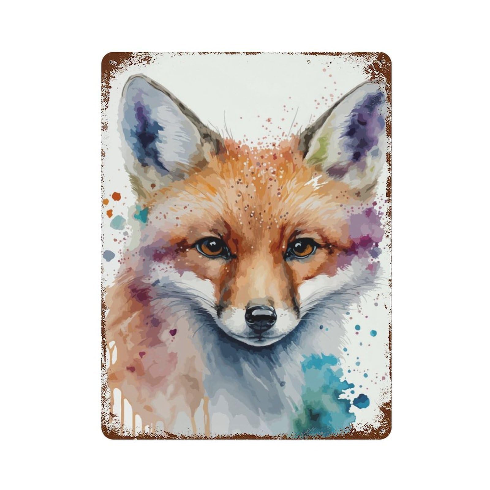 Garage Style Fox Head Watercolor Art Weathered Tin Sign 15.7"x11.8", Classic Wall Plaque for Bar And Workshop