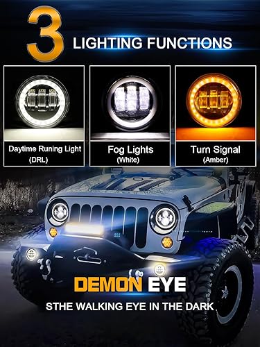 Miniatura 4 de UNI-SHINE Luces antiniebla LED de 4 pulgadas, anillo de luz de trabajo compatible con Jeep Wrangler JK Unlimited JKU 2007-2018, con señal de giro