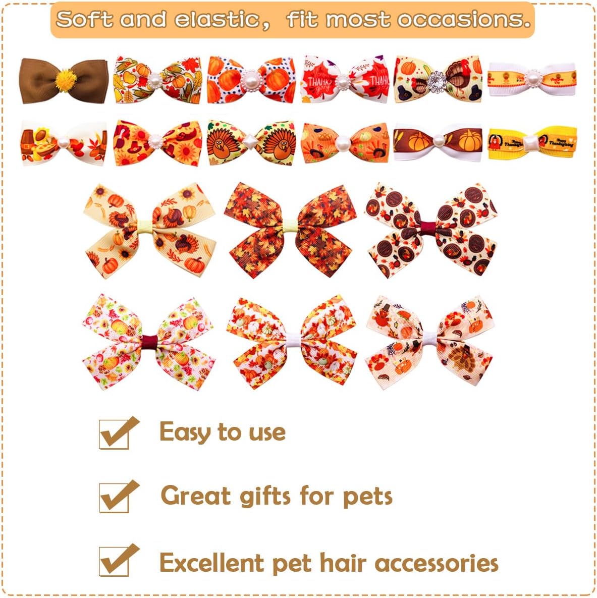 PET SHOW 20Pairs 2" 3" 4" Big Thanksgiving Dog Hair Bows with Rubber Band for Small Medium Large Dogs Rhinestone Floral Bowknot Topknot Cats Rabbits Girl Boy Pink Blue Grooming Hair Accessories image 5