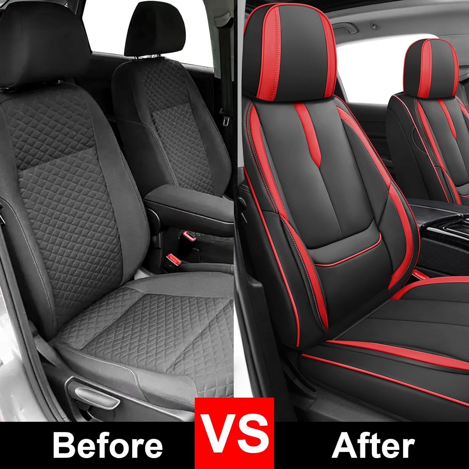 Fit for 98% of Mercedes Benz Car Seat Covers, Premium Nappa Leather Seat Cover, Fully Wrapped Protect Modern Style Seat Cover (2-Seat Standard, Black & Red)