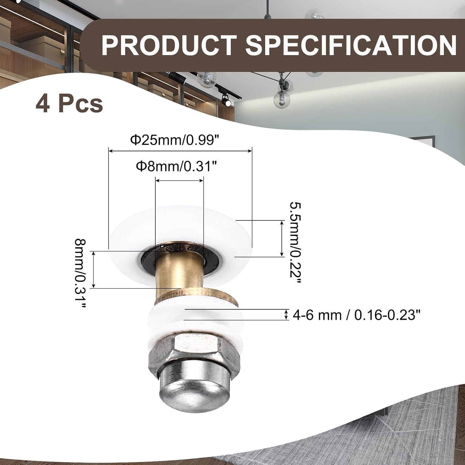 MECCANIXITY Shower Door Rollers Wheels, 25mm Diameter Bathroom Glass Shower Door Replacement Parts Runner Sliding Roller for Bathroom Glass Doors Kitchen, (White, Pack of 4)
