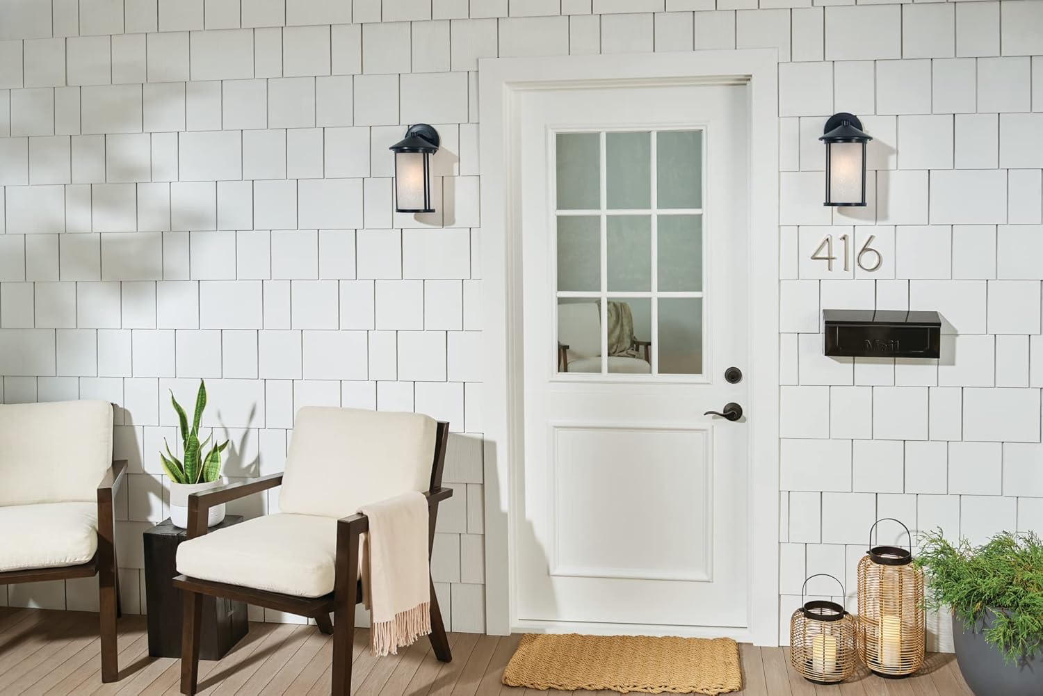 Kichler Lombard Outdoor Wall Sconce, 1-Light Modern Industrial Exterior Wall Light with Etched Seeded Glass in Black, (12.75" H x 7" W)