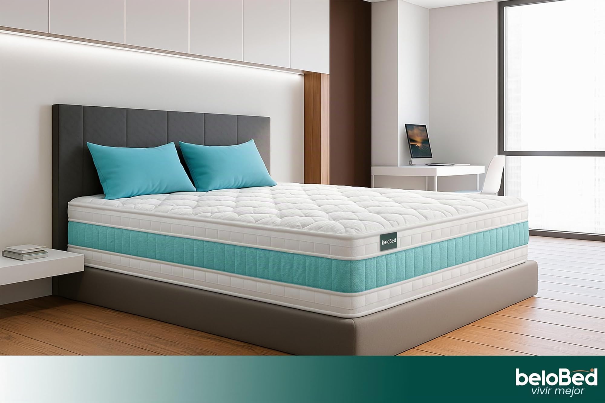 Colchon con Viscolastica 160x200 Alto Confort. Reversible Doble Cara. Cara Invierno/Verano. Firmeza Media. Higiénico y Transpirable. Nucleo de Muelles Ensacados. Livedream Hybrid Altura 30 cm