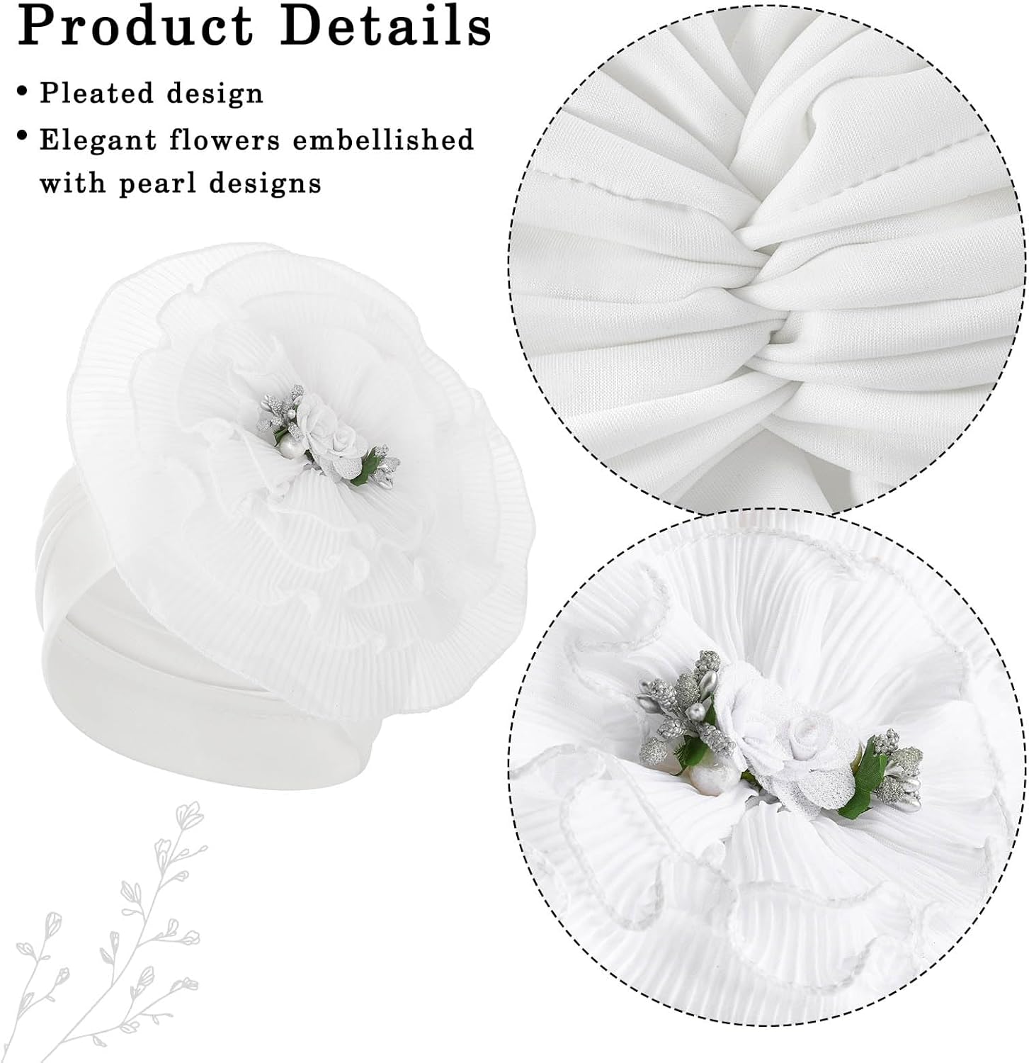 Bohend Flower Turbans Cap Pearl Knot Headwarp Beanie Pre Tied Head Cover Bonnet Women Muslim Stretchy Pleated Headscarf Hat - Image 5