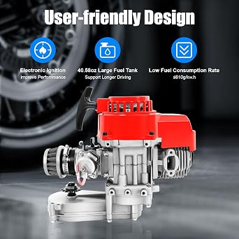 49cc 2 Stroke Pull Start Engine Motor Kit, Single Cylinder Air Cooled Motor Engine withHandles and Cables, 2 Stroke Pull Start Gasoline Engine for Pocket Bike Mini Dirt Bike Mini ATV Other Scooters