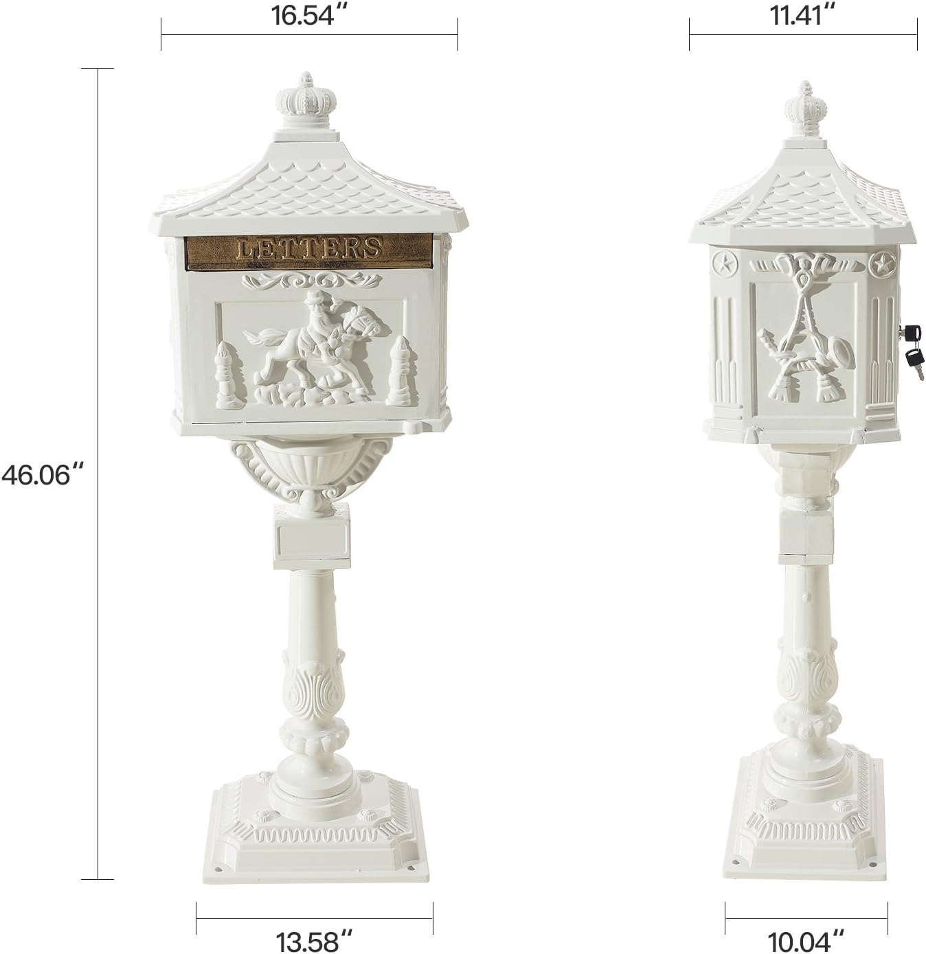 Heavy Duty Mailbox Cast Aluminum Vintage Security w/Keys, Locking Door, Mail Flap-(White)