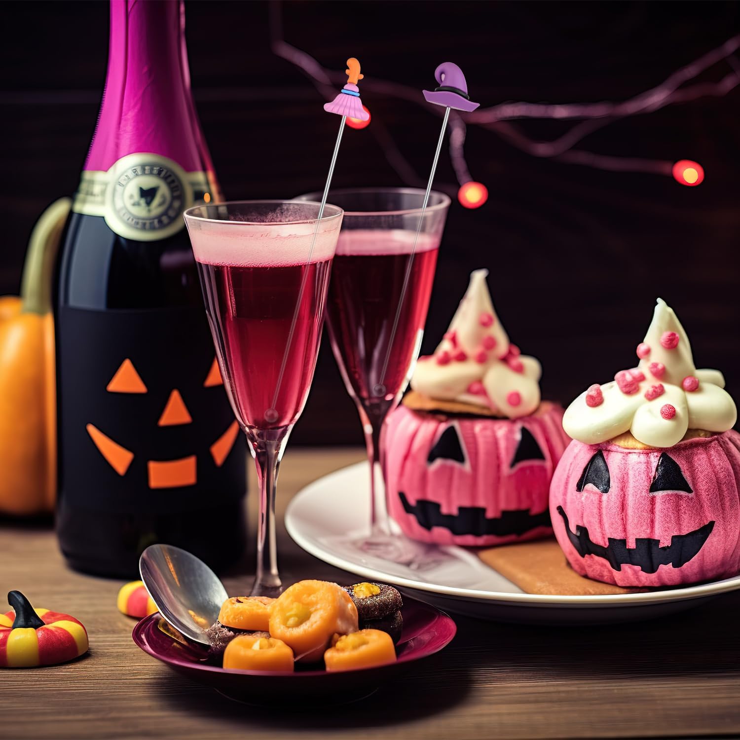 5pcs Halloween Swizzle Sticks, Stainless Steel Halloween Cocktail Stirrers Halloween Drink Stirrers Halloween Stir Sticks Halloween Reusable Stir Sticks for Restaurant Bar Home Cafe