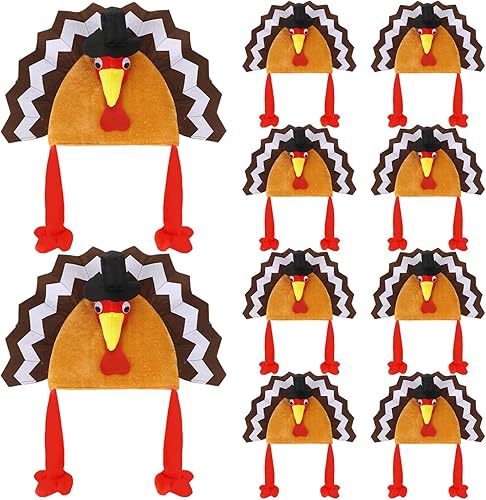 Miniatura 7 de Sombrero de pavo de Acción de Gracias de 10 unidades, accesorio de fiesta, novedad de Acción de Gracias, gorro de pavo con patas en la cabeza para