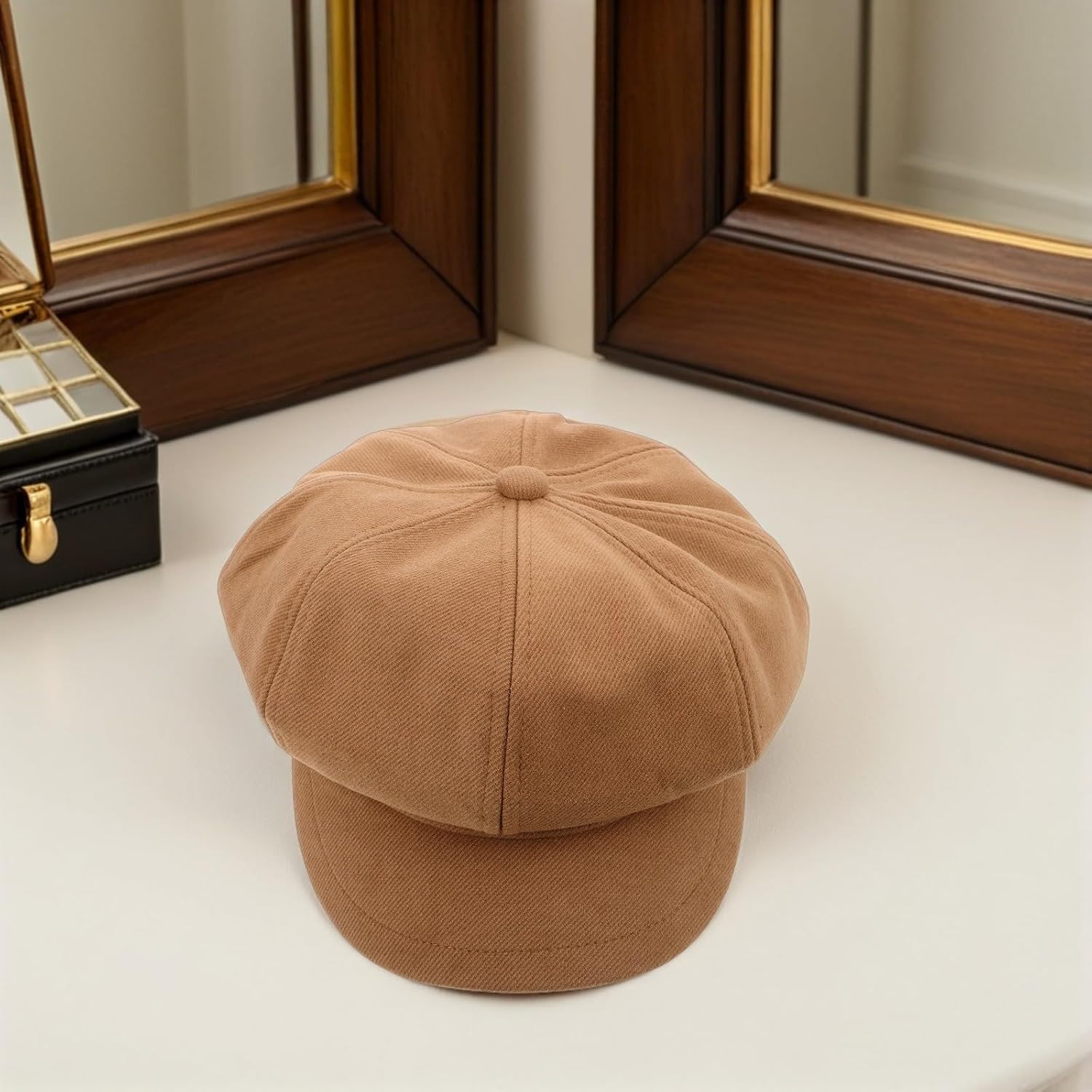 Ipetboom Vintage Coffee Octagonal Beret Hat for Women, Comfortable Polyester Cotton Material with Pressurefree Fit, Stylish French Artist Hat for Autumn, Spring, and Winter