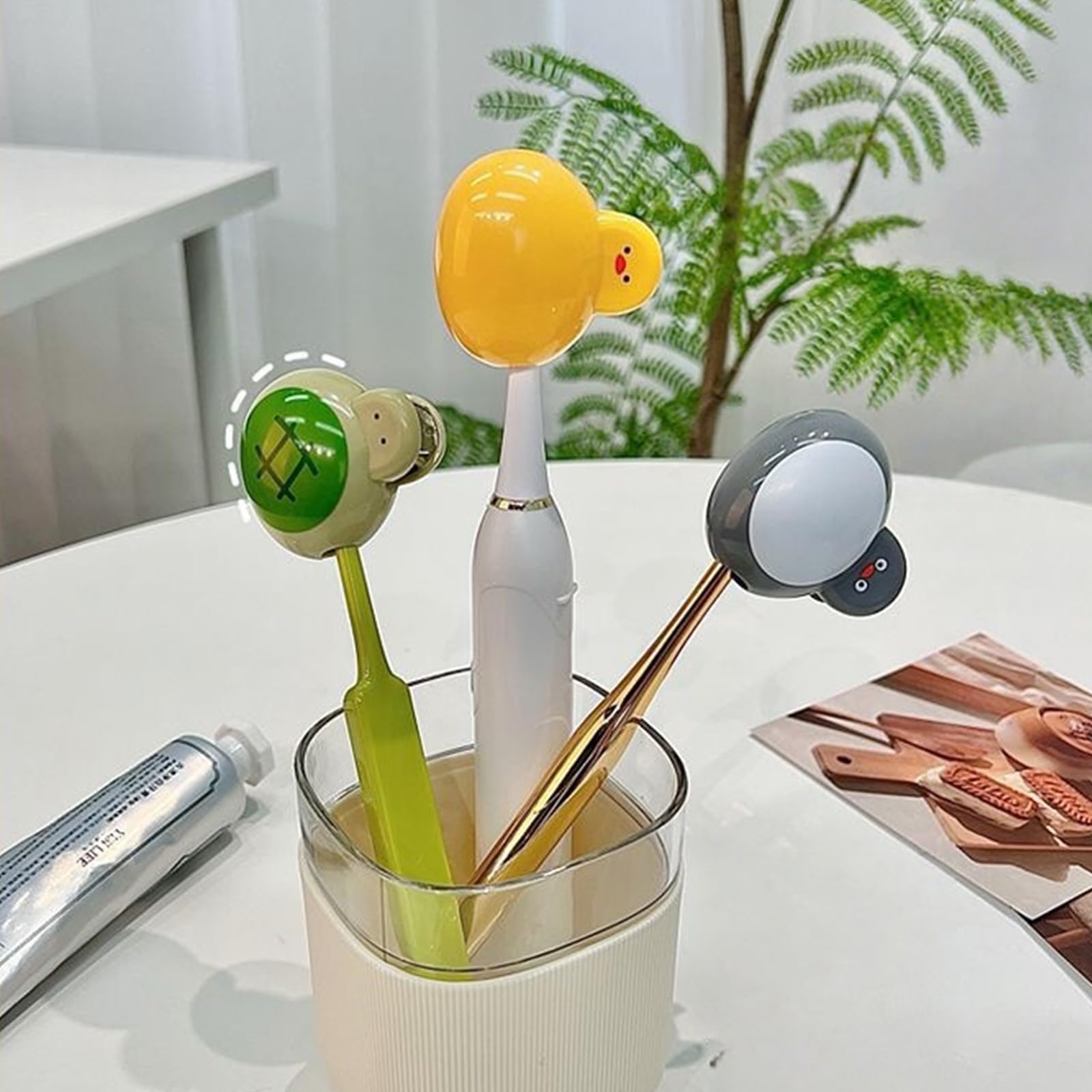 Ywmsfl ABS Toothbrush Covers with Secure Spring Mechanism Hygienic Holder Cartoon Styles Widely Fit for Travel Organization