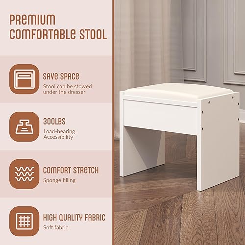 Miniatura 5 de INTERGREAT Tocador de maquillaje con luces y espejo, escritorio de tocador blanco, tocador con cajones grandes, 3 modos de iluminación, espejo de