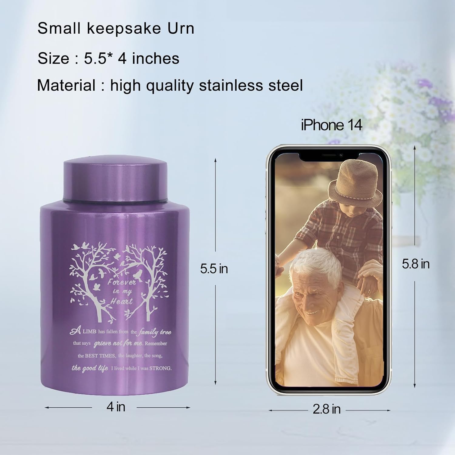 6 Inches Small Urn for Human Ashes Stainless Purple Mini Cremation Urn Small Keepsake Urn Memorial Ashes Container-Purple