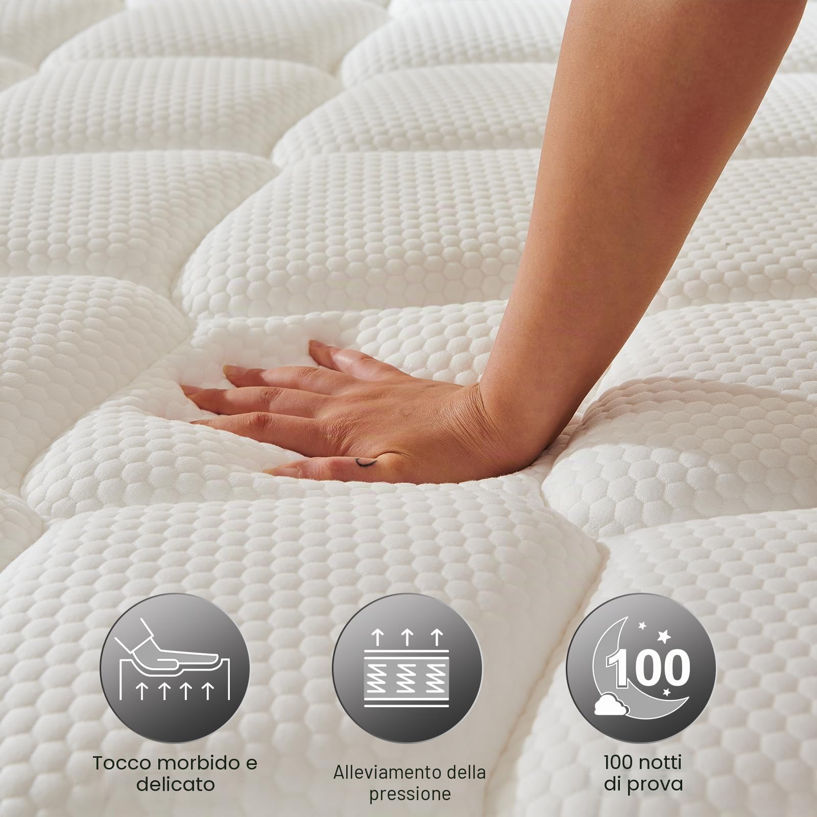 Twirest Materasso 120 x 200 cm, materasso a molle insacchettate (altezza 20 cm), materasso ortopedico a 7 zone, con schiuma confortevole, tessuto con superficie morbida, materasso per adulti, durezza