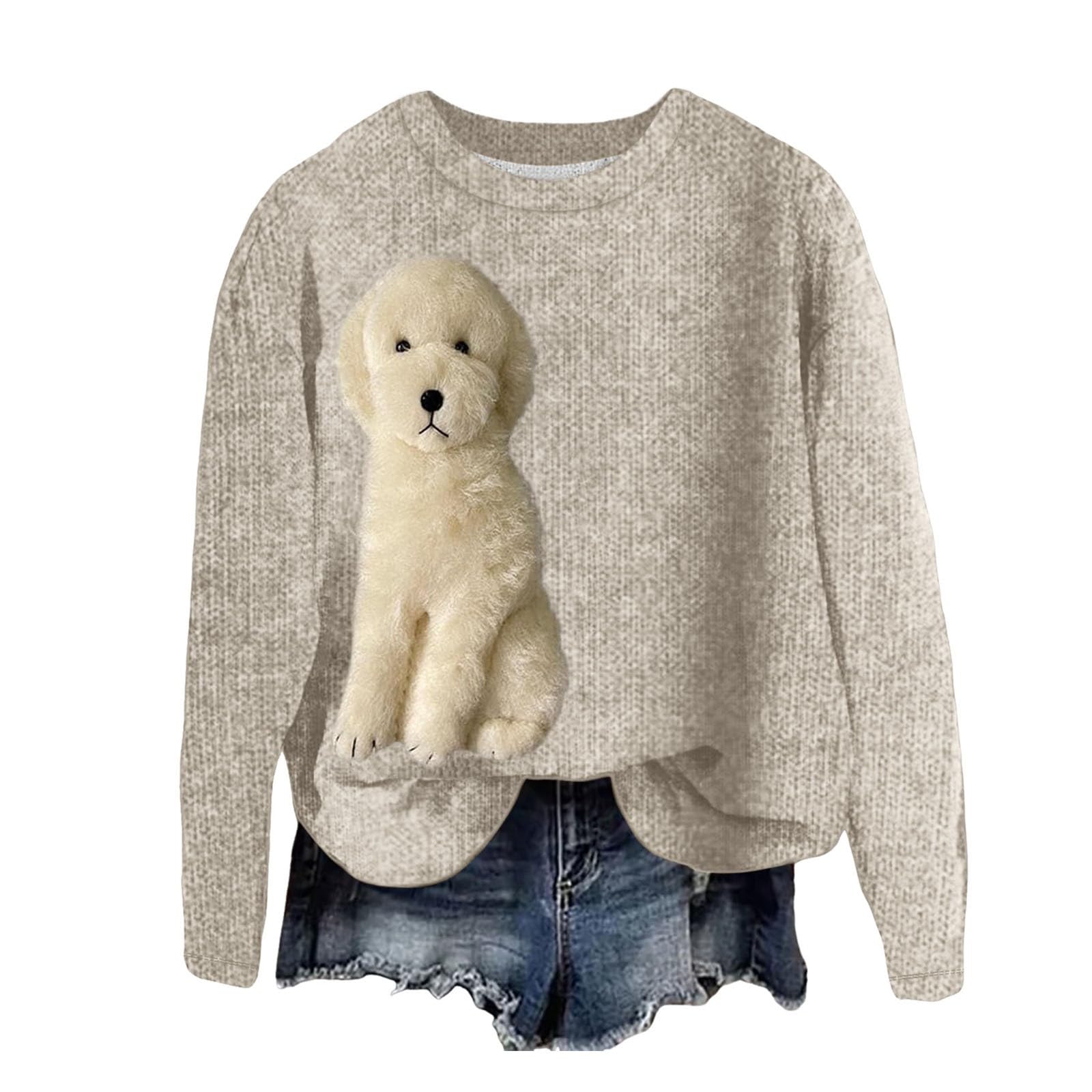 Cozy Christmas Dog Hoodie with 3D Knit Print, Round Neck Design for Small to Large Breeds, Thick Warm Fabric in Multiple Sizes (Beige, XXL)