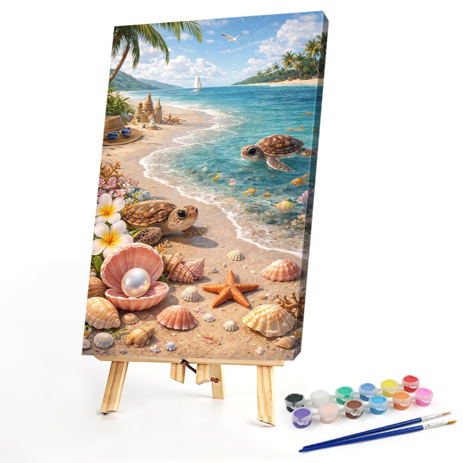 DIY Coast Beach Paint by Numbers Kits Drawing Paintwork on Canvas 15.75x23.62inch Without Frame Canvas Oil Painting Number Painting for Beginners Adults Gift Home Wall Decor
