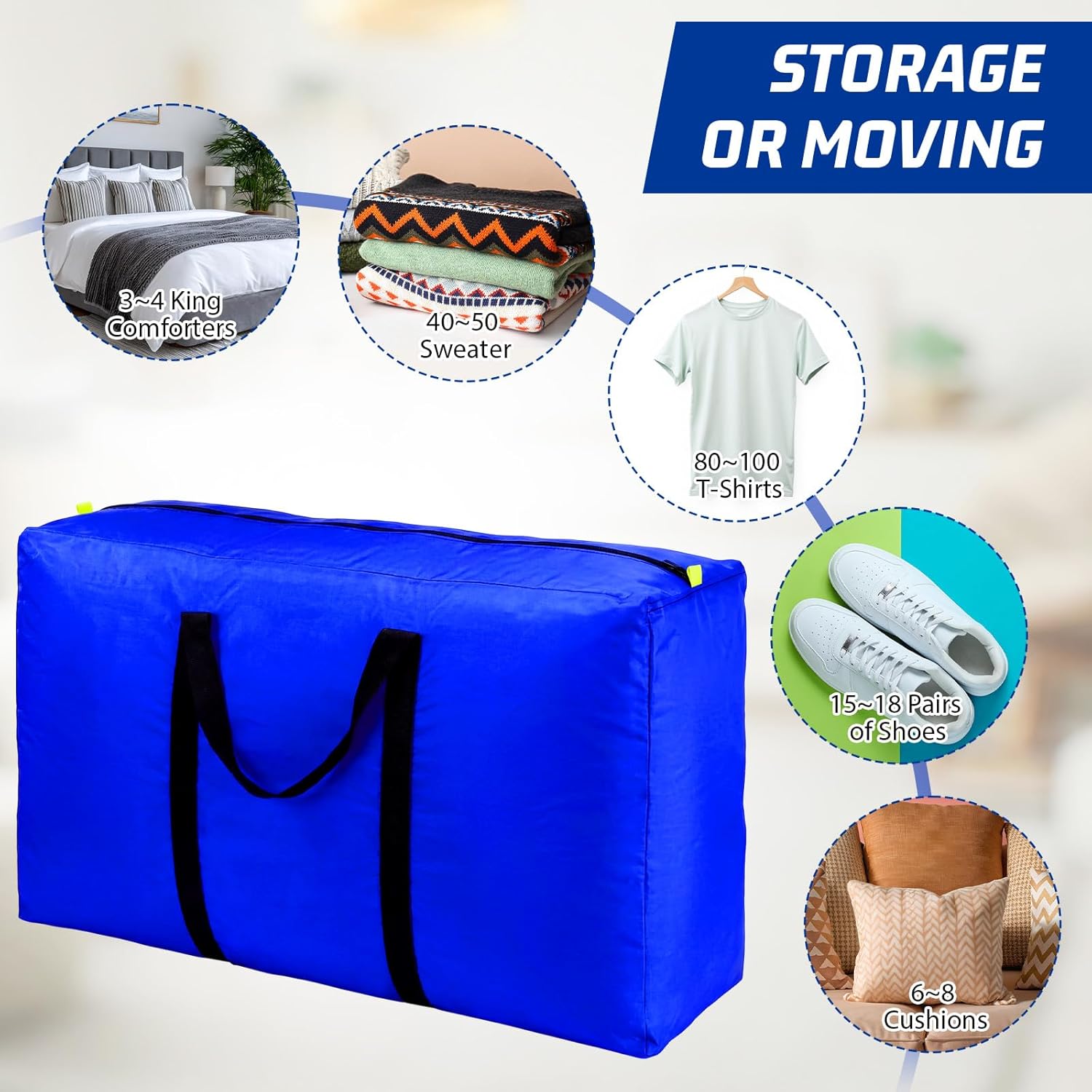 Abbylike 12 Pack 26Gal/100L Extra Large Heavy Duty Moving Bags Bulk, Oversized Storage Tote Bags for Clothes Travel Duffle Bag for Space Saving Moving Storage with Zippers & Carrying Handles(Blue)