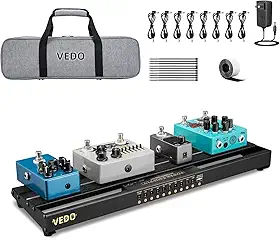 Peda lboard para Guitarra com Fonte de Alimentação Integrada, Feito em Alumínio Leve e Resistente, Inclui Saída USB, Maleta de Transporte, Adaptador e Cabos (55 * 19 * 10cm)